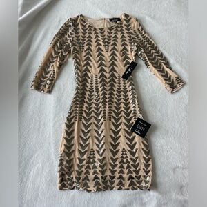 Shine On Me Nude and Gunmetal Sequin Bodycon Dress